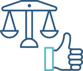 Justice scales. A thumbs up.