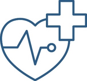 A heart icon with a heart beat line. A medical cross.