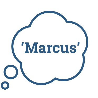 The word 'Marcus' inside a thought bubble.