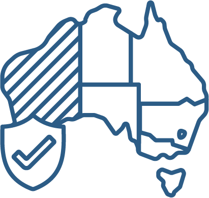 A map of Australia with WA highlighted. Next to the map is a safety icon.