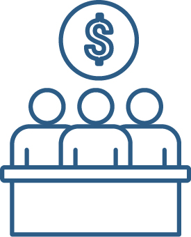 A group of external practitioners on a Quality Assurance Panel. Above them is a dollar symbol.