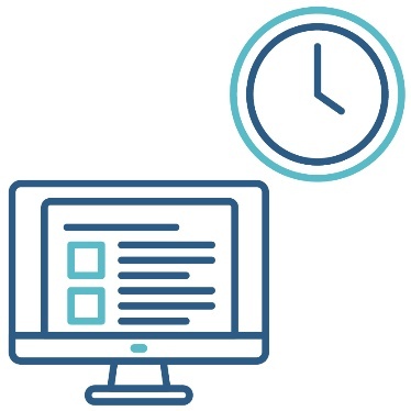 A computer screen showing a website. Above this is a clock.