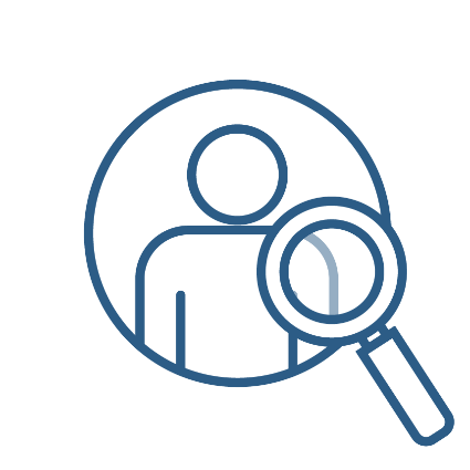 A magnifying glass showing an external behaviour support practictioner.