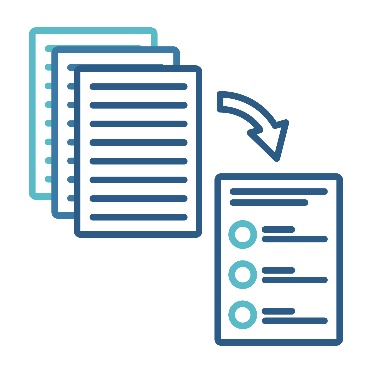 An arrow pointing from a long document to a short document.