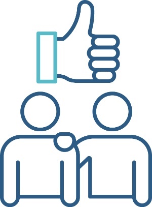 A person supporting someone . Above them is a thumbs up.