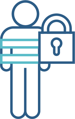 A person in restraints with a locked padlock next to them. 