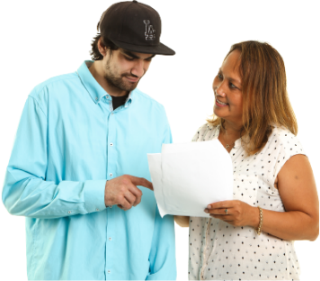 A provider supporting a person to read a document.