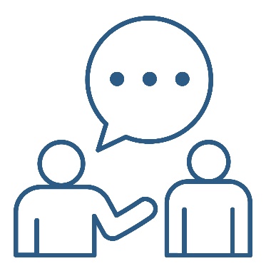 2 people having a conversation. Above one person is a speech bubble.