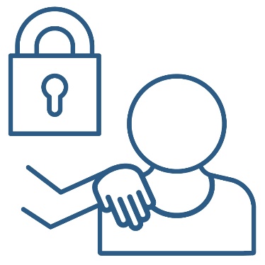 A hand on someone's shoulder. Above them is a locked padlock.