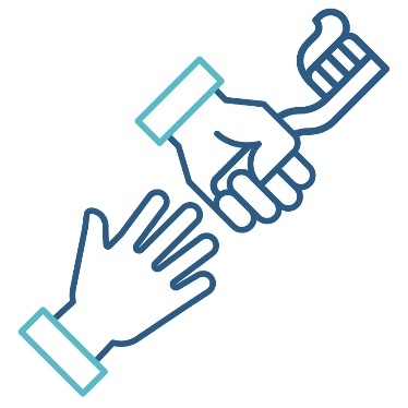 Someone helping a person to brush their teeth.