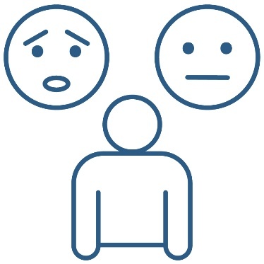 A person with 2 faces about them. One face looks worries. The other face looks okay.