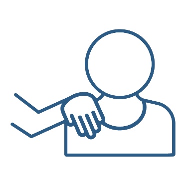 A person with their hand on someone's shoulder.