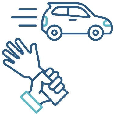 Someone holding onto a person's wrist. Next to this is a car with 3 lines to show speed.