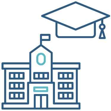 A university building and a graduation cap.