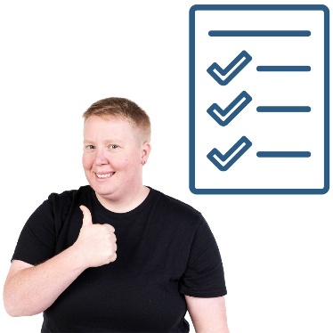 A person giving a thumbs up. Next to them is a document showing a list of rules.