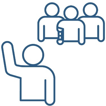 A person raising their hand. Behind them is a group of 3 people.