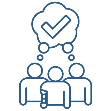 3 people sharing a thought bubble. One person has an prosthetic arm.