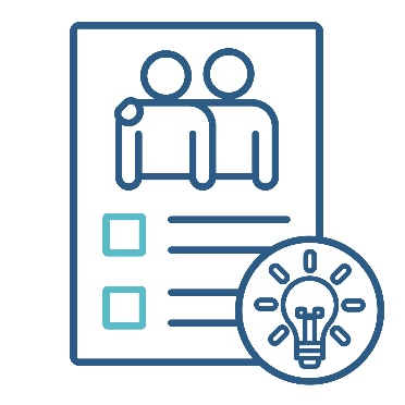 Document that shows a person supporting someone and check boxes. Next to the document is a light bulb.