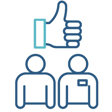 A provider supporting a person below a thumbs up.