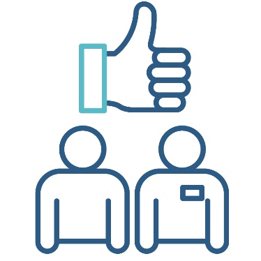 A provider supporting a person below a thumbs up.