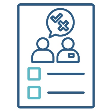 A document showing a provider supporting a person and 2 unticked checkboxes. There is a speech bubble above them with a tick and a cross inside of it.