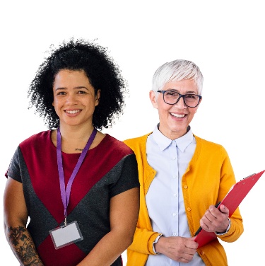 A provider and a behaviour support practitioner holding a clipboard.