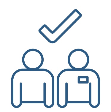 A provider supporting a person. There is a tick above them.