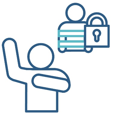 A person pointing to themself and raising their other hand next to a restrictive practices icon.