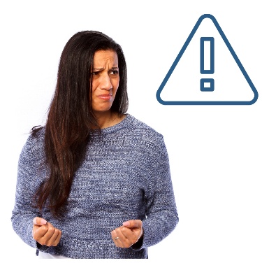 A person who looks upset next to a problem icon.