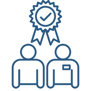 A provider supporting a person under a good quality icon.