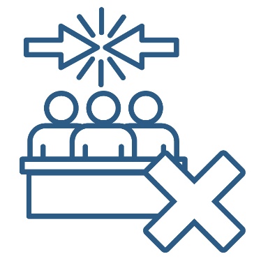 2 arrows pointing toward each other and colliding. There is a panel of people under the arrows with a cross next to it.