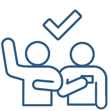 A tick above 2 people pointing to themselves.