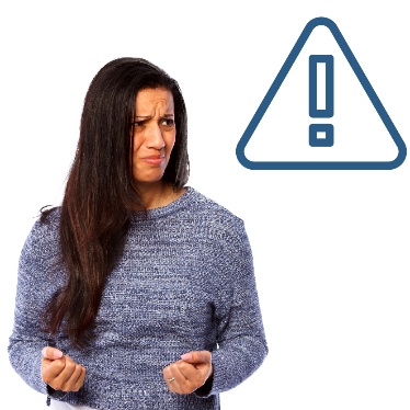 A person who looks upset next to a problem icon.