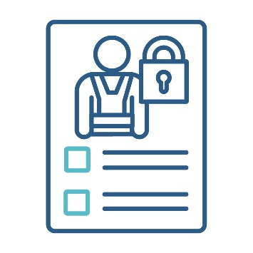A document showing a person wearing a harness next to a lock icon.