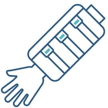 A splint strapped around someone's arm.