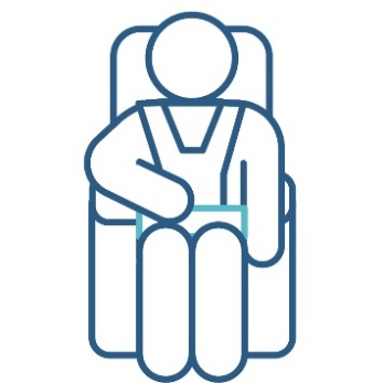 A person wearing a harness in a car seat.