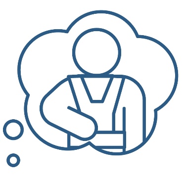A thought bubble showing a person wearing a harness pointing to themself.