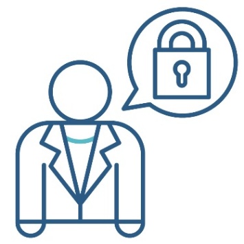 A person wearing a suit with a speech bubble showing a lock.