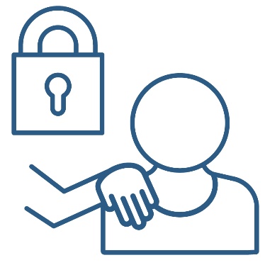 A person with their hand on someone's shoulder. Above is a lock icon.