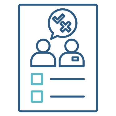 A document with a person talking to support worker. They have a speech bubble showing a tick and a cross.