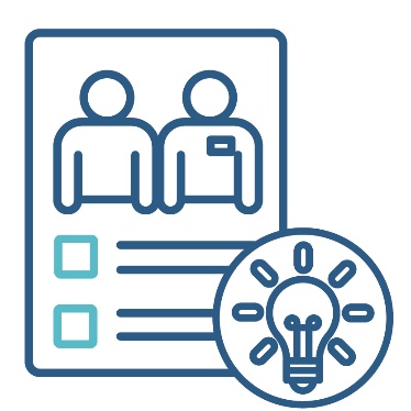 A document showing a provider supporting a person. There is a lightbulb next to the document.