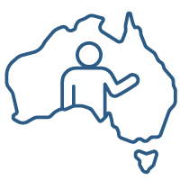 A map of Australia with a person raising their hand.