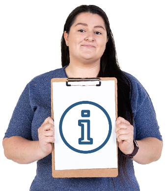 A person holding a document with an information icon on it.