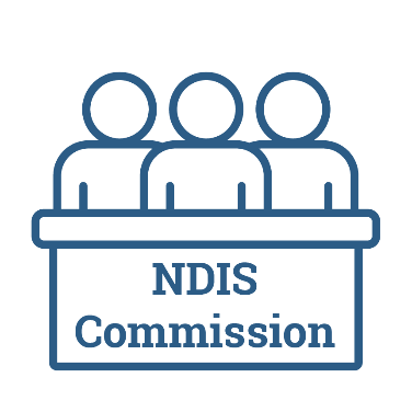 A panel with 3 people behind it. The panel has 'NDIS Commission' written on it.