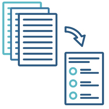 An arrow pointing from a long document to a short document.