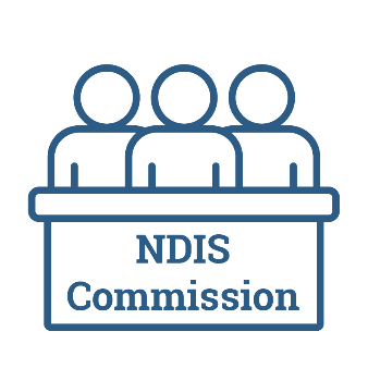 A group of people behind a bench that has 'NDIS Commission' printed on the front.