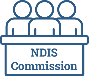 A group of people behind a bench that has 'NDIS Commission' printed on the front.