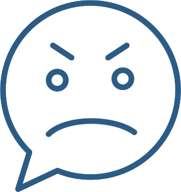 A speech bubble with an angry face in it.