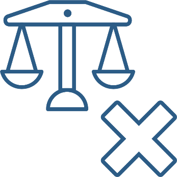 A justice scales icon and a cross.