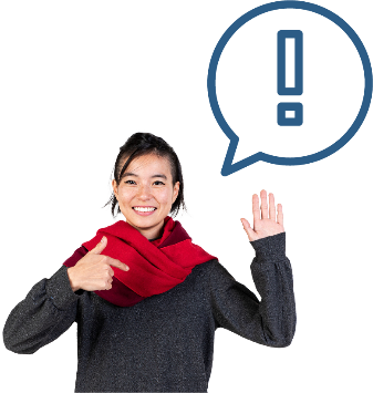A person pointing at themselves with their hand raised. Next to them is a speech bubble with an importance icon in it. 